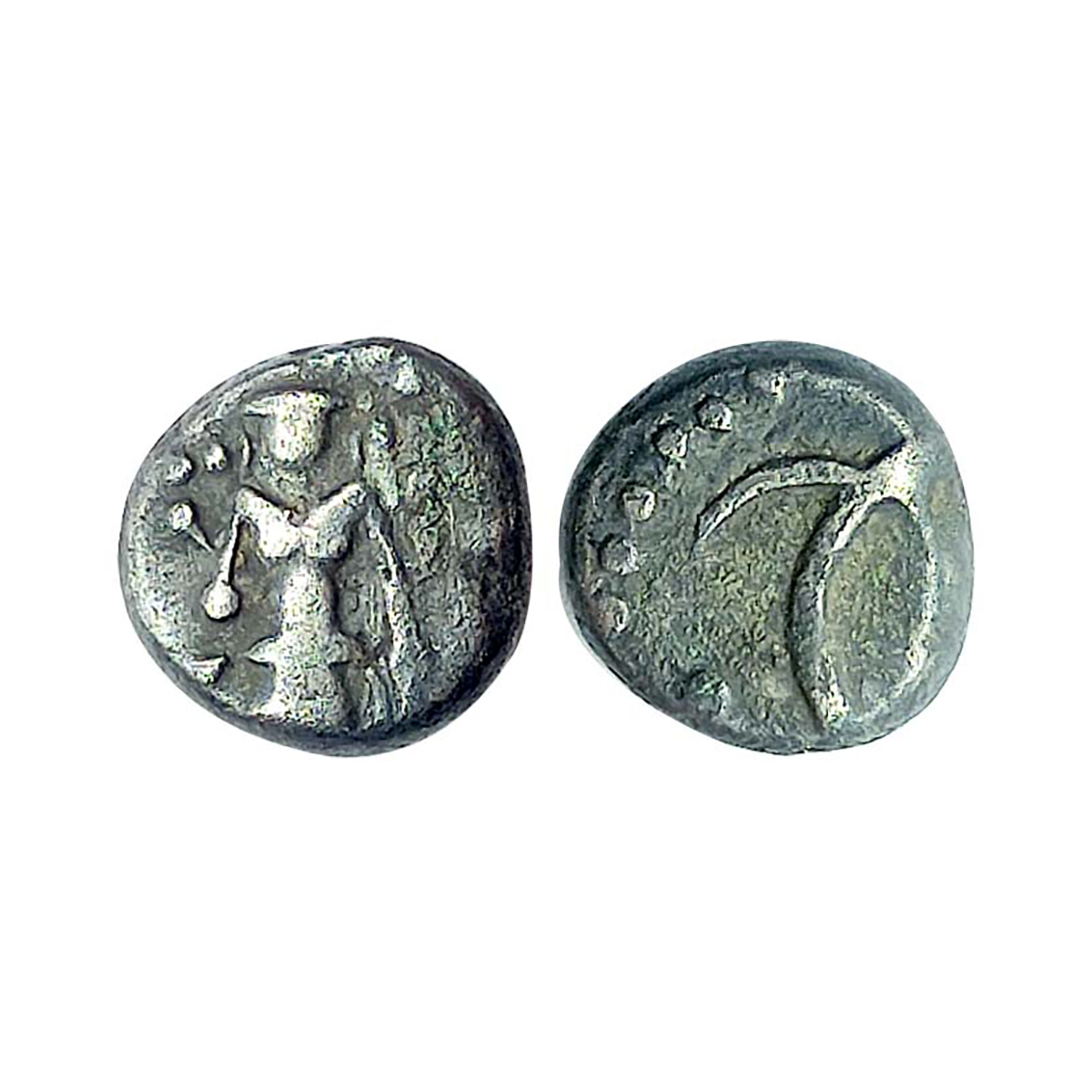 Single Svami Double Fanam, Silver, 1.79 g, Lord Vishnu standing facing front on obv, inter