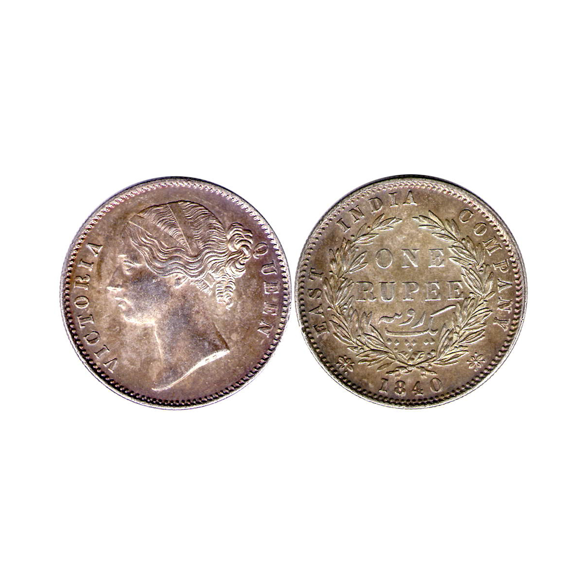 Victoria Queen, 1 Rupee, Silver, Calcutta Mint, 1840, Divided Legend, WW Raised, Large Dia