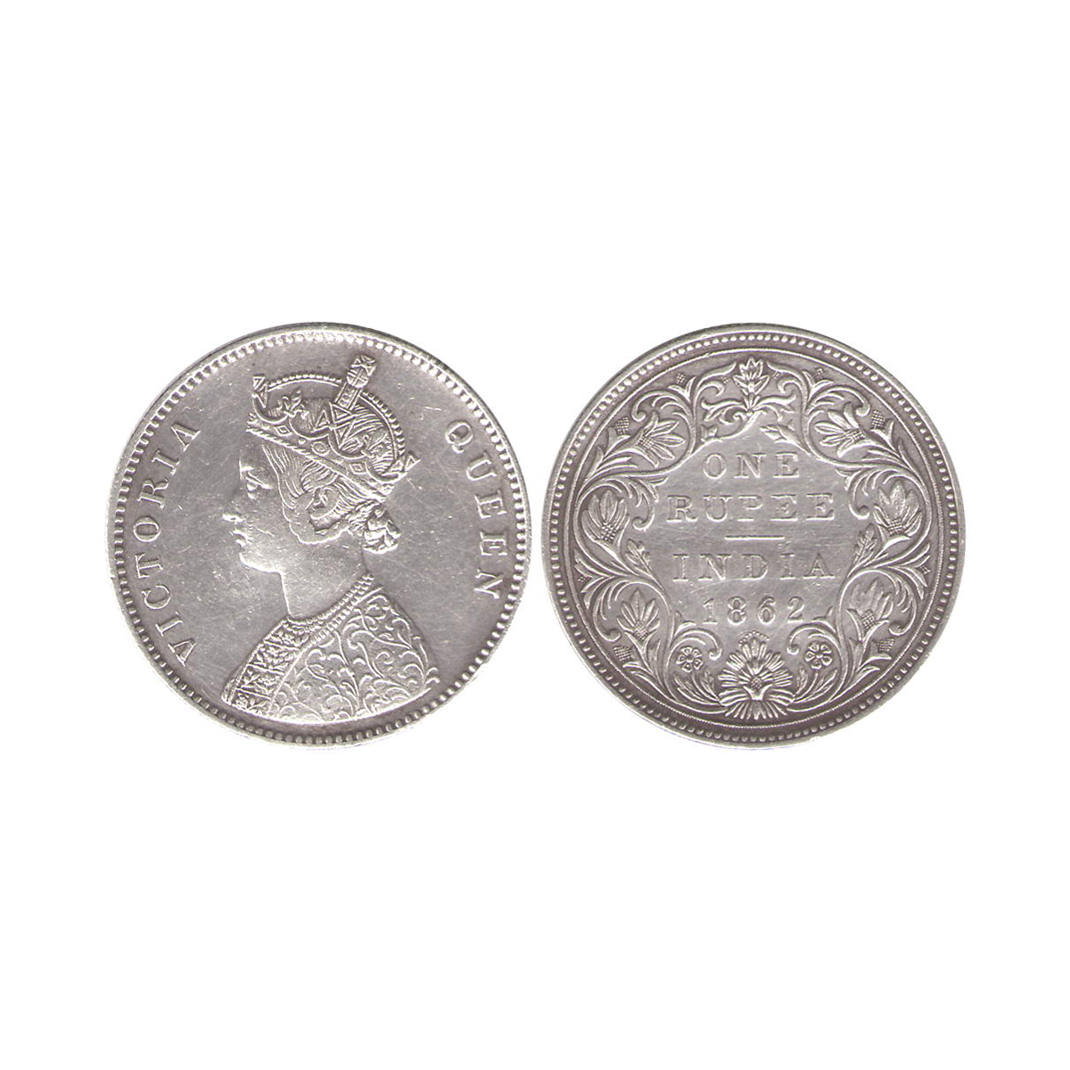Victoria Queen, 1 Rupee, Silver, Bombay Mint, 1862, A/II/0/10, Pridmore# 93, GK# 338. Slab