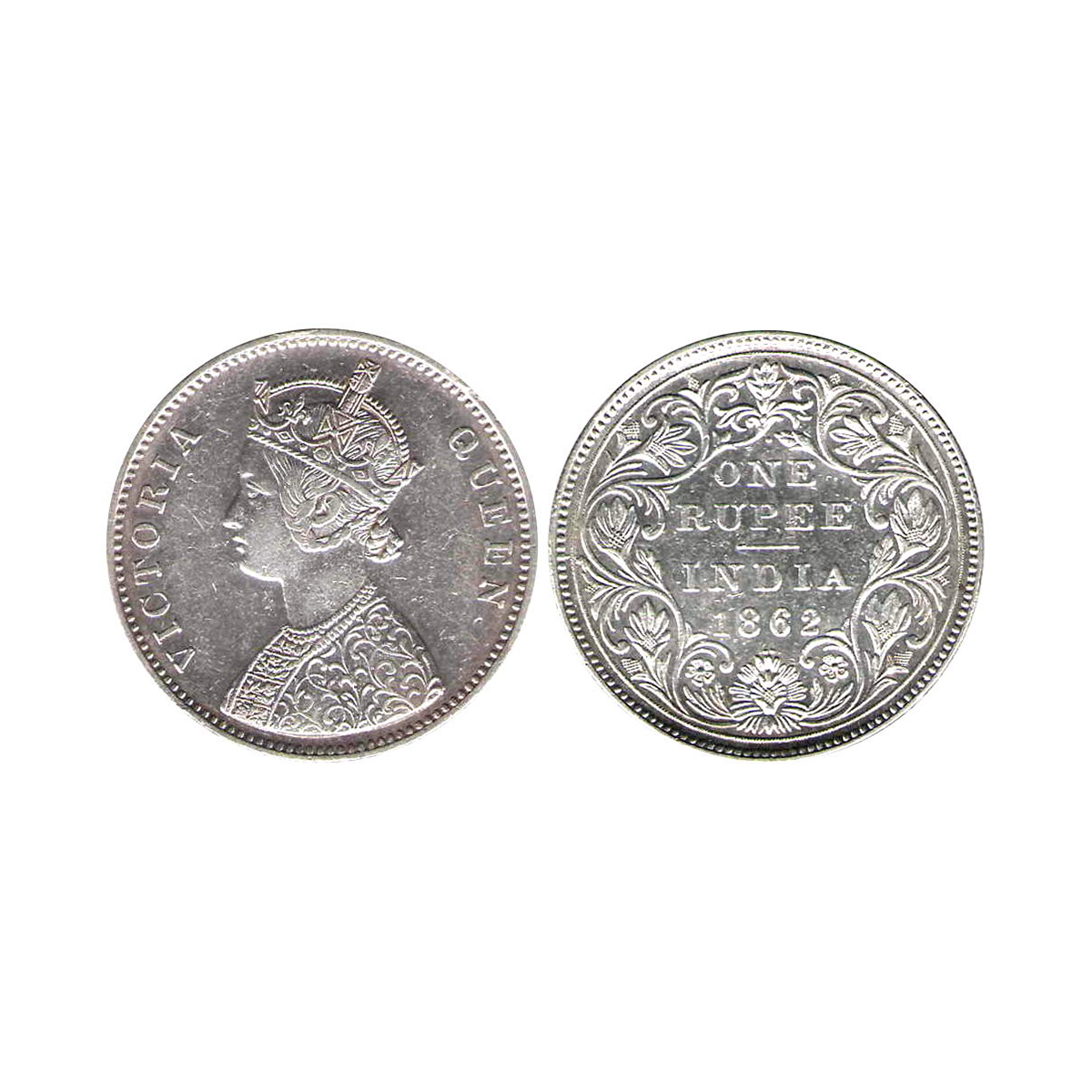 Victoria Queen, 1 Rupee, Silver, Bombay Mint, 1862, A/II/1/2, Pridmore# 103, GK# 357. Slab