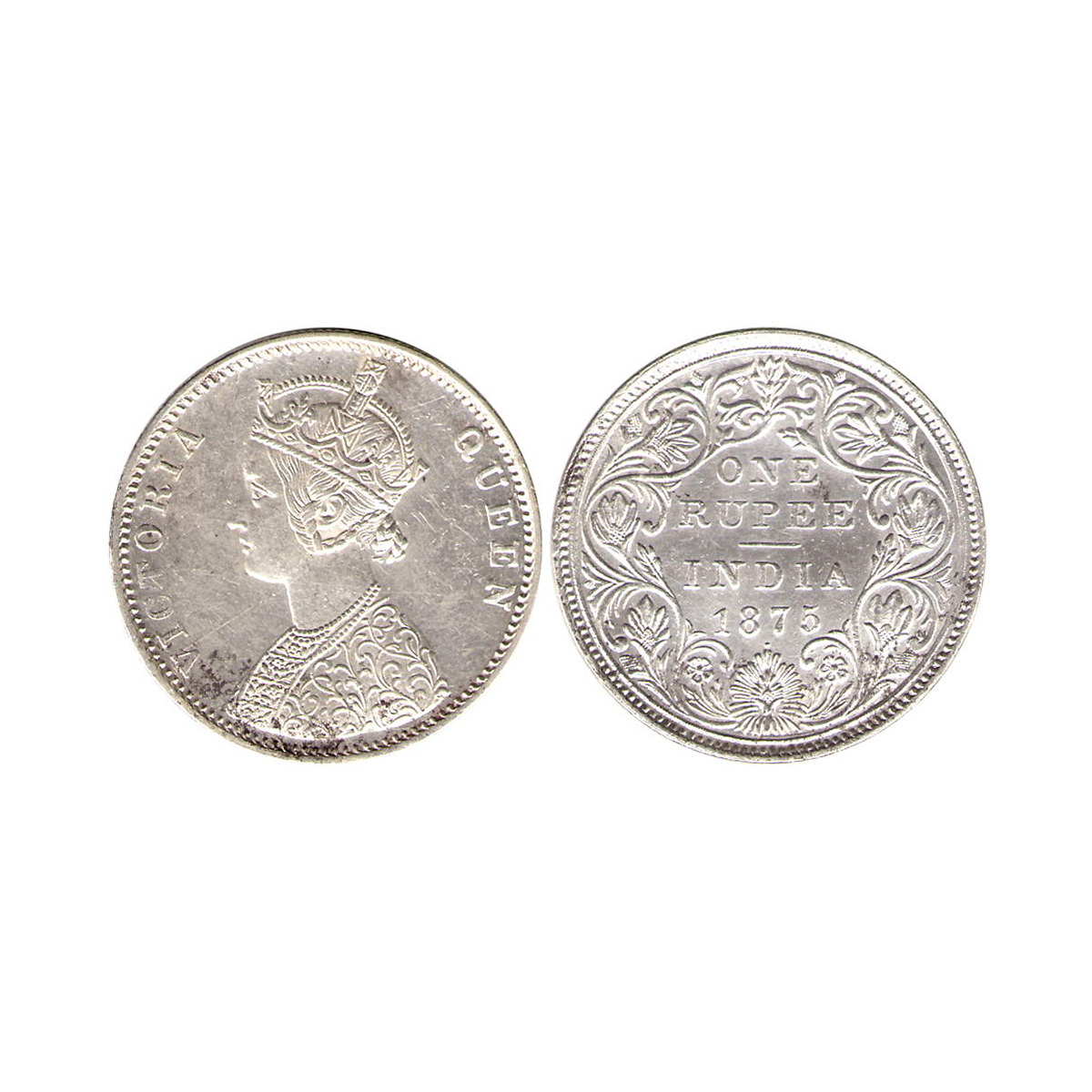 Victoria Queen, 1 Rupee, Silver, Bombay Mint, 1875, A2/II/Dot, Pridmore# 146, GK# 424. Sla
