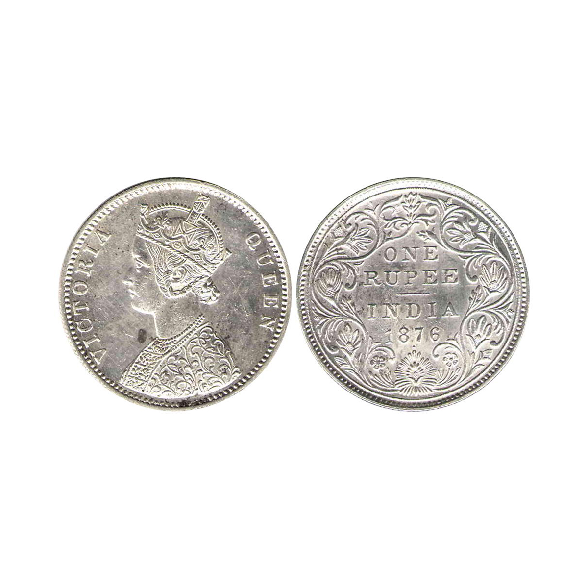 Victoria Queen, 1 Rupee, Silver, Bombay Mint, 1876, A2/II/Dot, Pridmore# 147, GK# 430. Sla