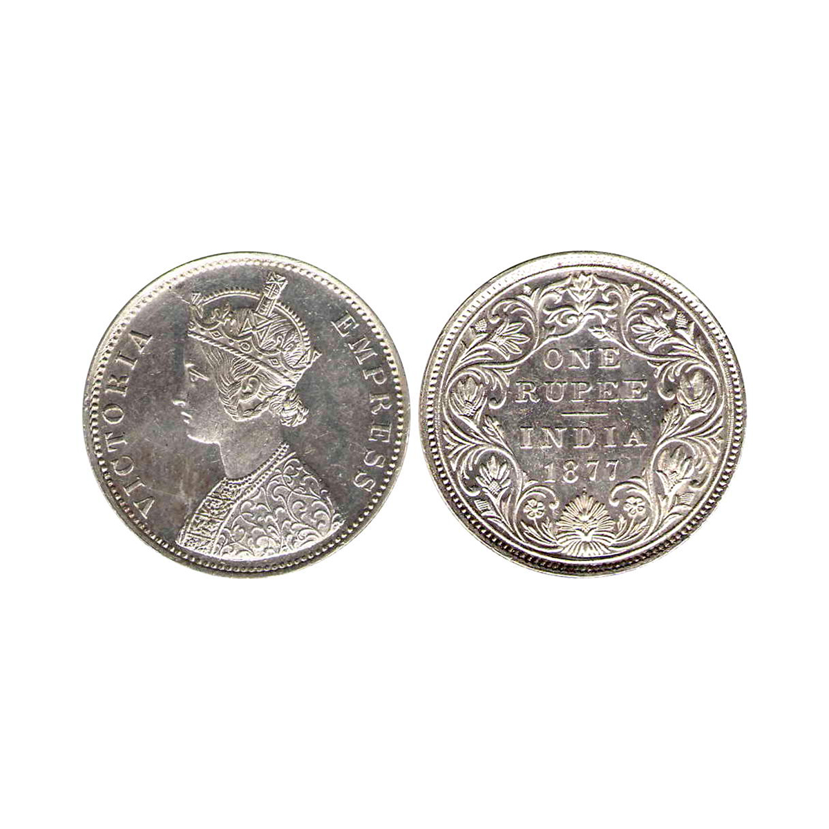 Victoria Empress, 1 Rupee, Silver, Bombay Mint, 1877, A3/II/Dot, GK# 437. Slabbed and Grad