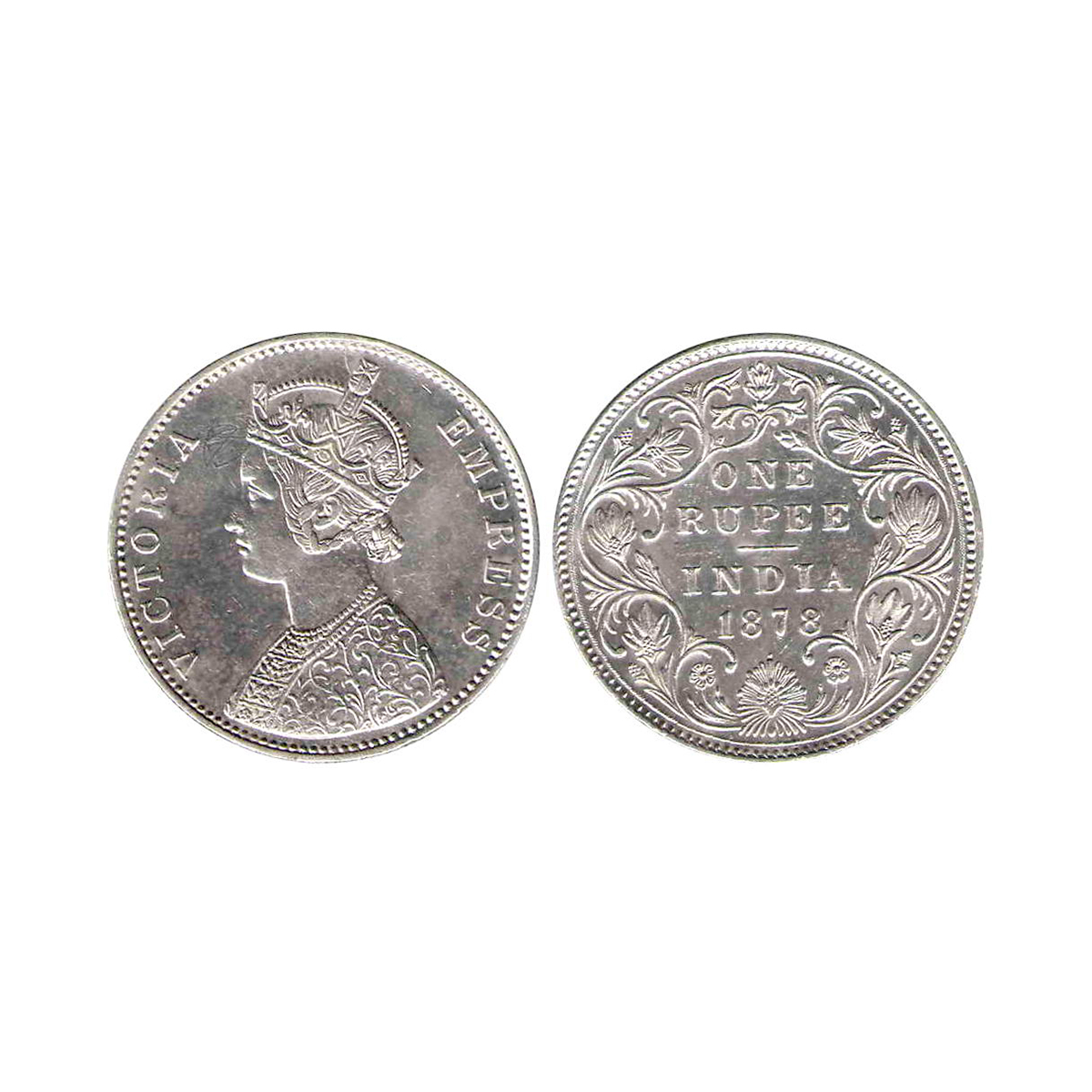 Victoria Empress, 1 Rupee, Silver, Bombay Mint, 1878, A3/II (ii)/Dot, GK# 453. Slabbed and