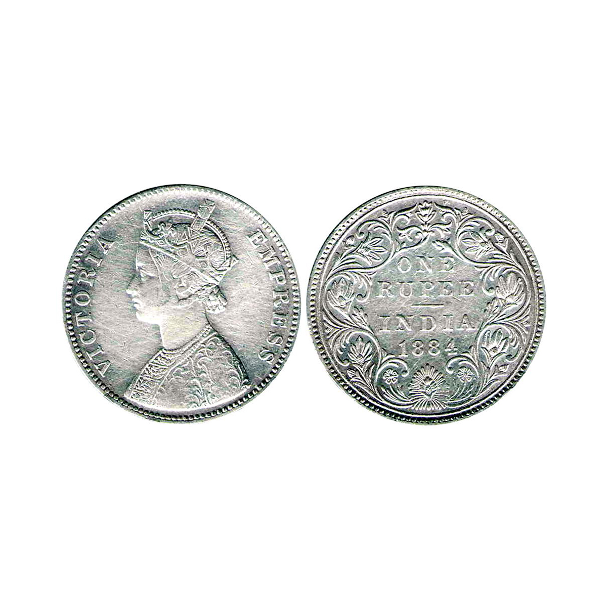 Victoria Empress, 1 Rupee, Silver, Bombay Mint, 1884, A3/II (i)/ “B” Raised at Bottom, Pri