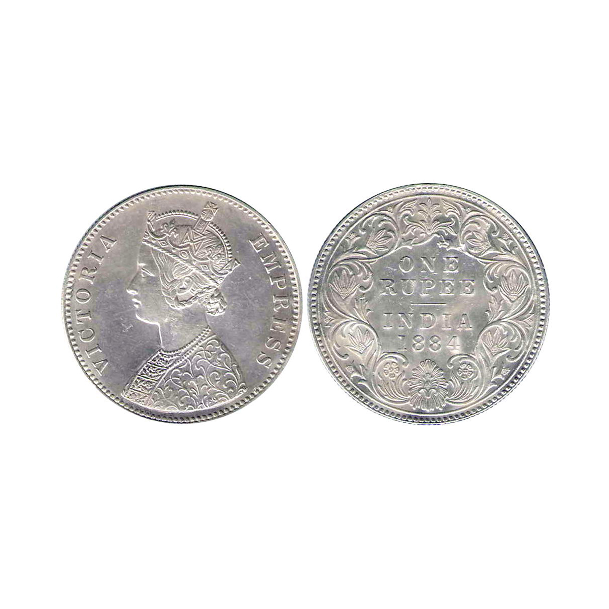 Victoria Empress, 1 Rupee, Silver, Bombay Mint, 1884, A3/I/ “B” Raised, Pridmore# 167, GK#