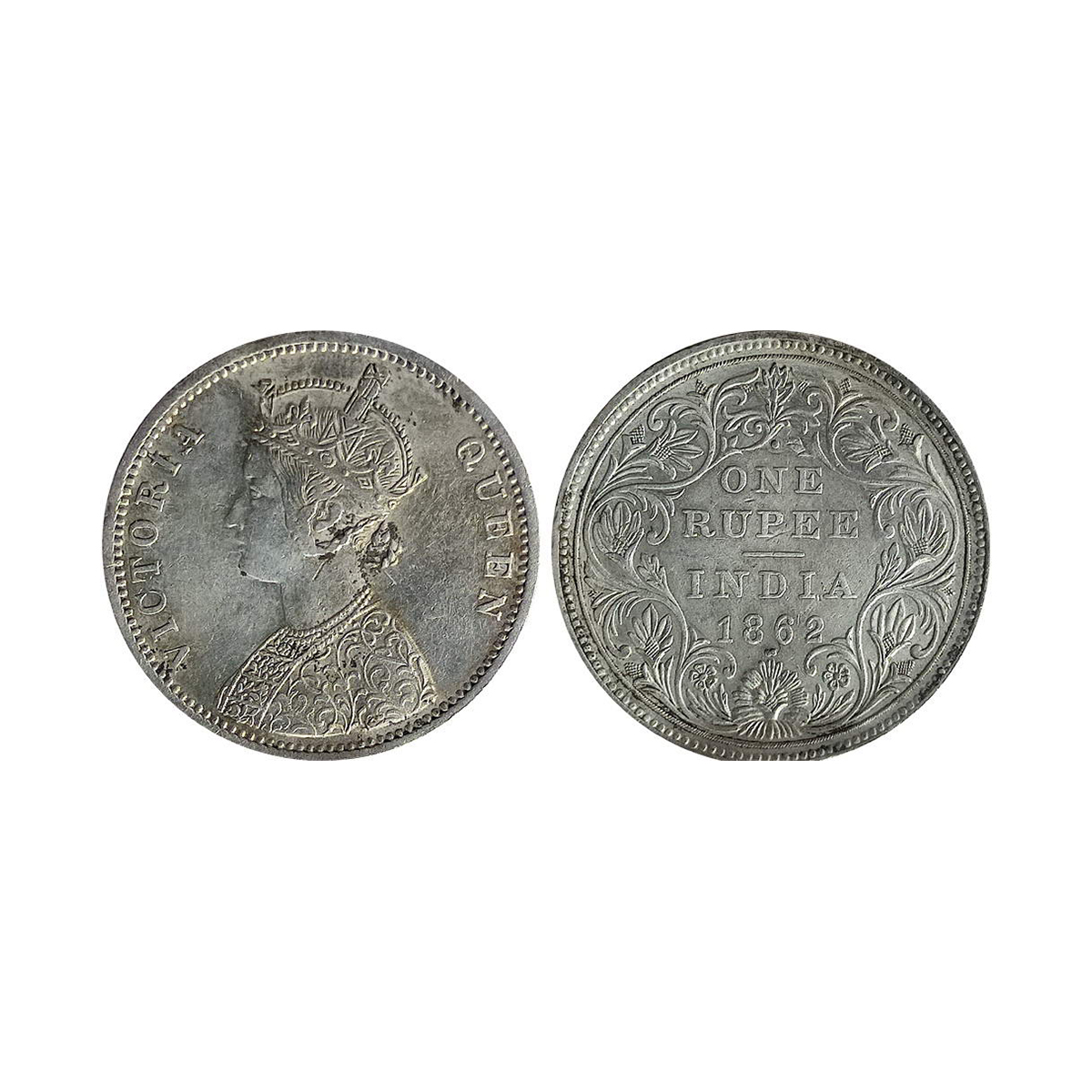 Victoria Queen, Silver, Rupee, 1862, Bombay Mint, C/II/1/2 variety. 1 Dot above and 2 conj