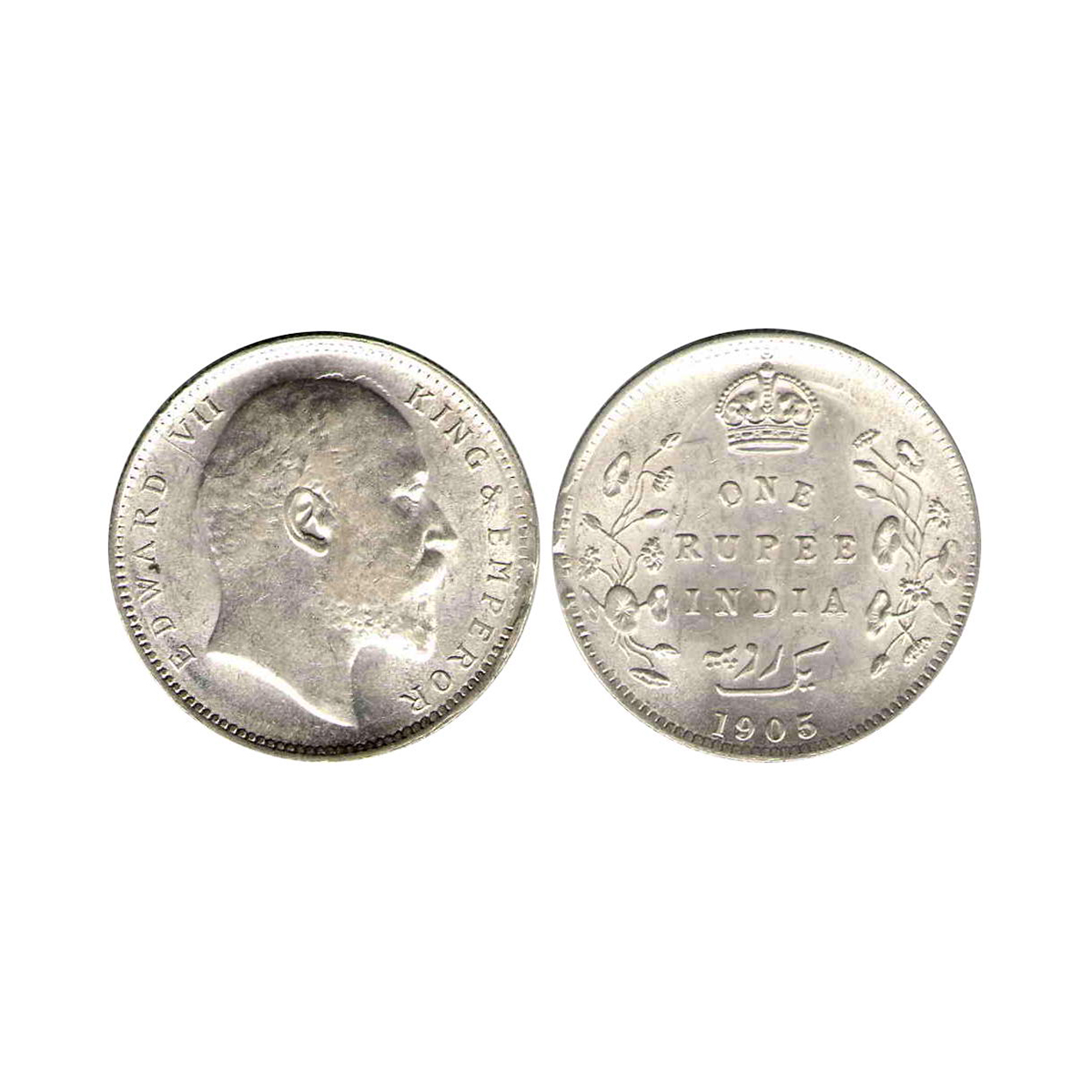 Edward VII, 1 Rupee, Silver, Calcutta Mint, 1905, No Mint Mark, Pridmore# 191, GK# 934. Sl