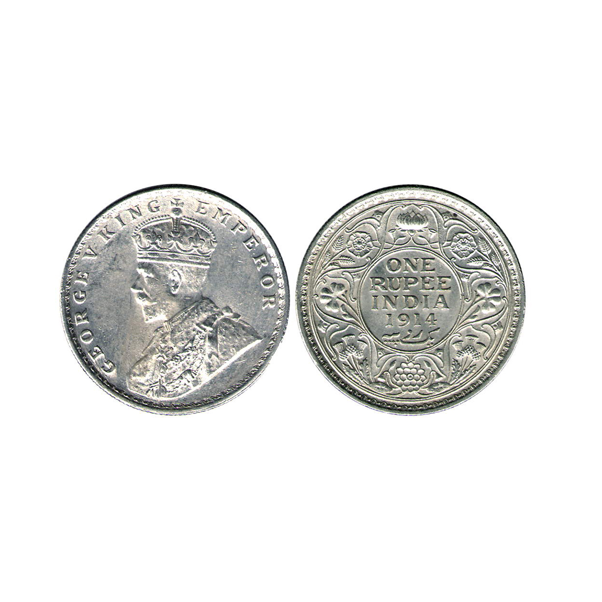George V, 1 Rupee, Silver, Calcutta Mint, 1914, No Mint Mark, Pridmore# 210, GK# 1029. Sla