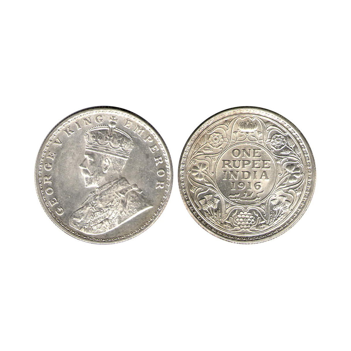 George V, 1 Rupee, Silver, Calcutta Mint, 1916, No Mint Mark, Pridmore# 212, GK# 1033. Sla