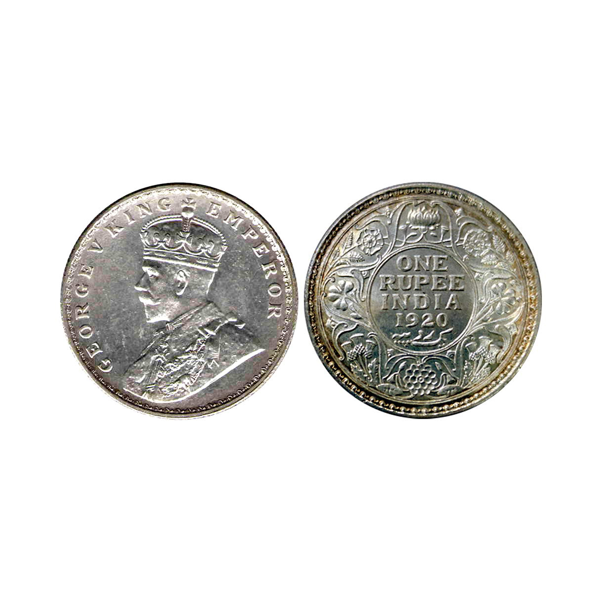 George V, 1 Rupee, Silver, Calcutta Mint, 1920, No Mint Mark, Pridmore# 216, GK# 1041. Sla