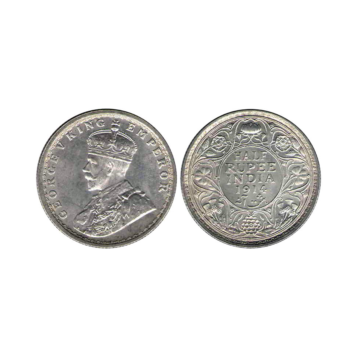 George V, ½ Rupee, Silver, Bombay Mint, 1914, Dot Mint Mark, Pridmore# 338, GK# 1051. Slab