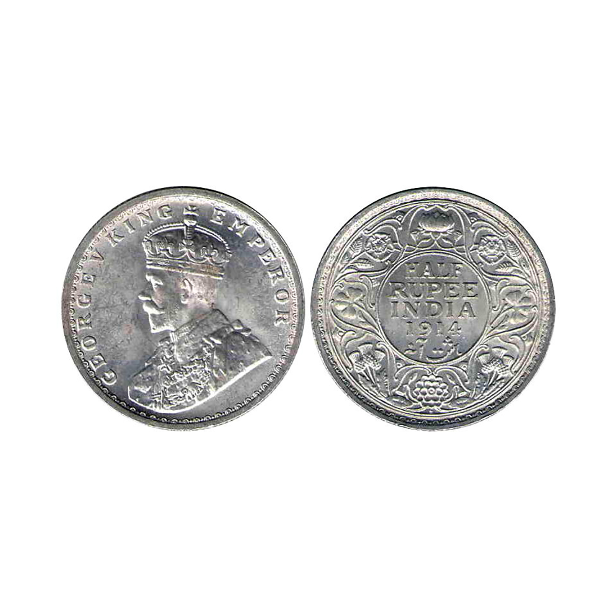 George V, ½ Rupee, Silver, Bombay Mint, 1914, Dot Mint Mark, Pridmore# 338, GK# 1051. Slab