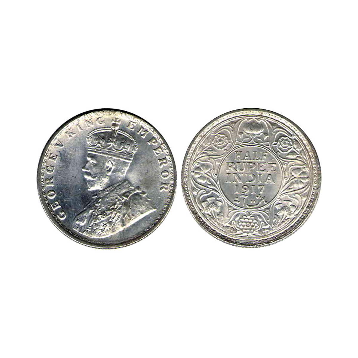 George V, ½ Rupee, Silver, Bombay Mint, 1917, Dot Mint Mark, Pridmore# 341, GK# 1055. Slab