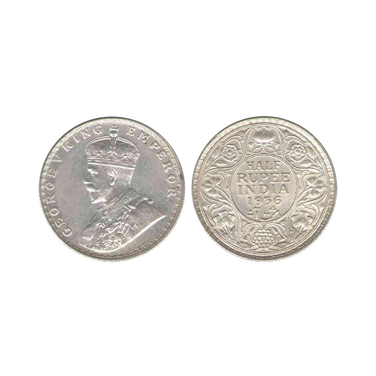 George V, ½ Rupee, Silver, Bombay Mint, 1936, Dot Mint Mark, Pridmore# 350, GK# 1076. Slab