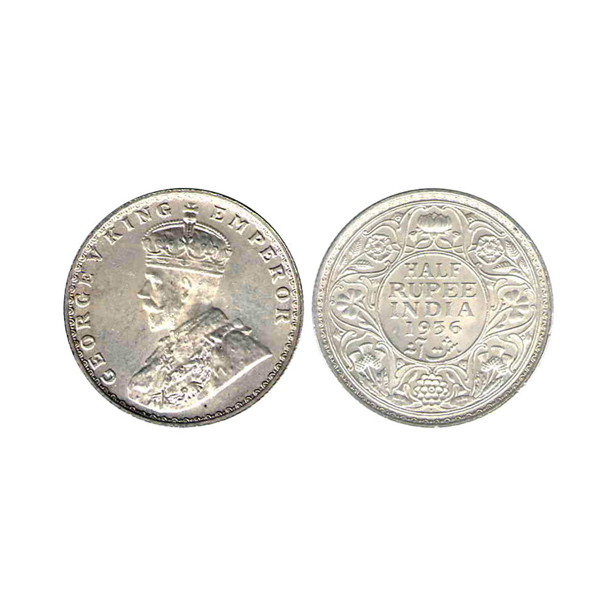 George V, ½ Rupee, Silver, Bombay Mint, 1936, Dot Mint Mark, Pridmore# 350, GK# 1076. Slab