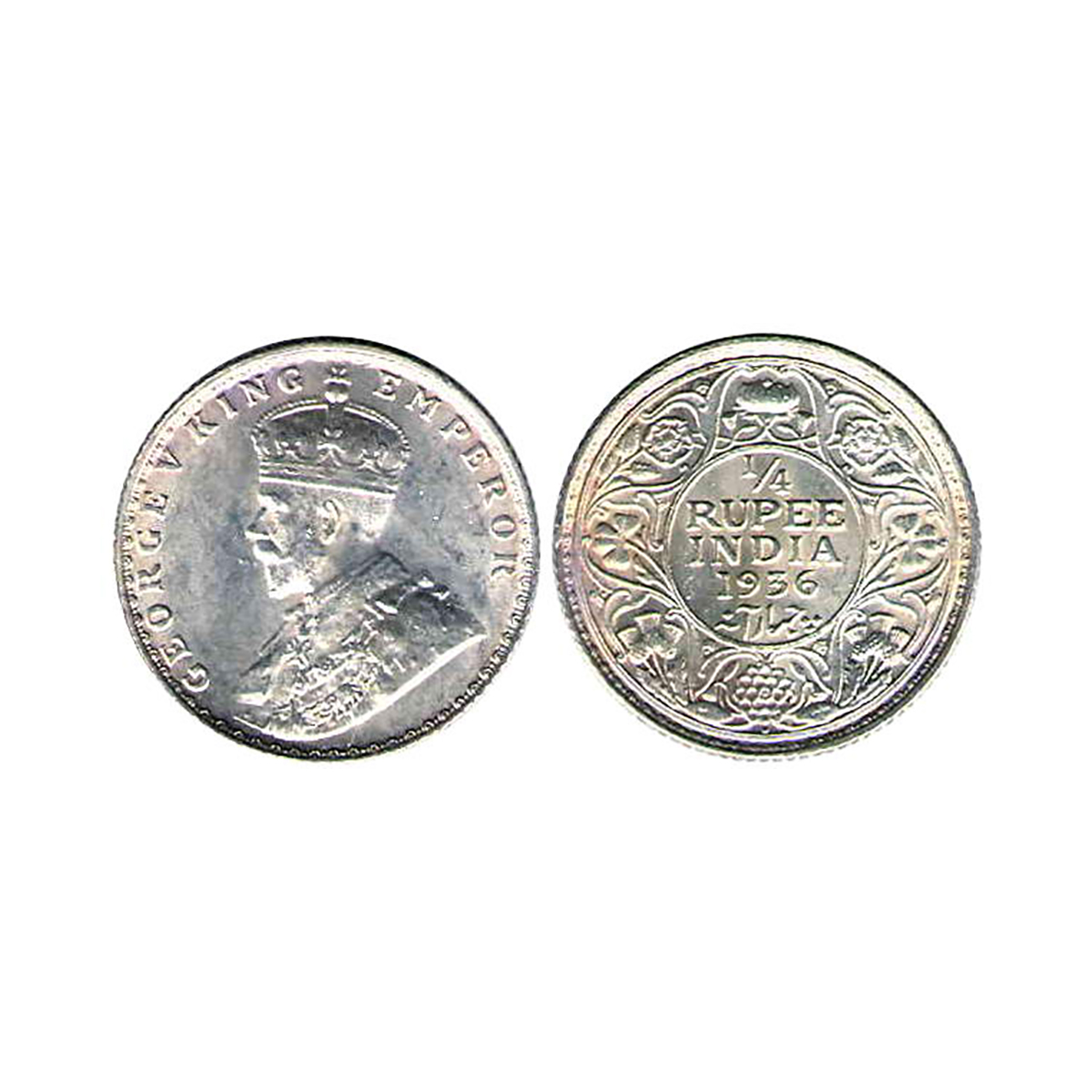 George V, ¼ Rupee, Silver, Bombay Mint, 1936, Dot Mint Mark, Pridmore# 460, GK# 1100. Slab