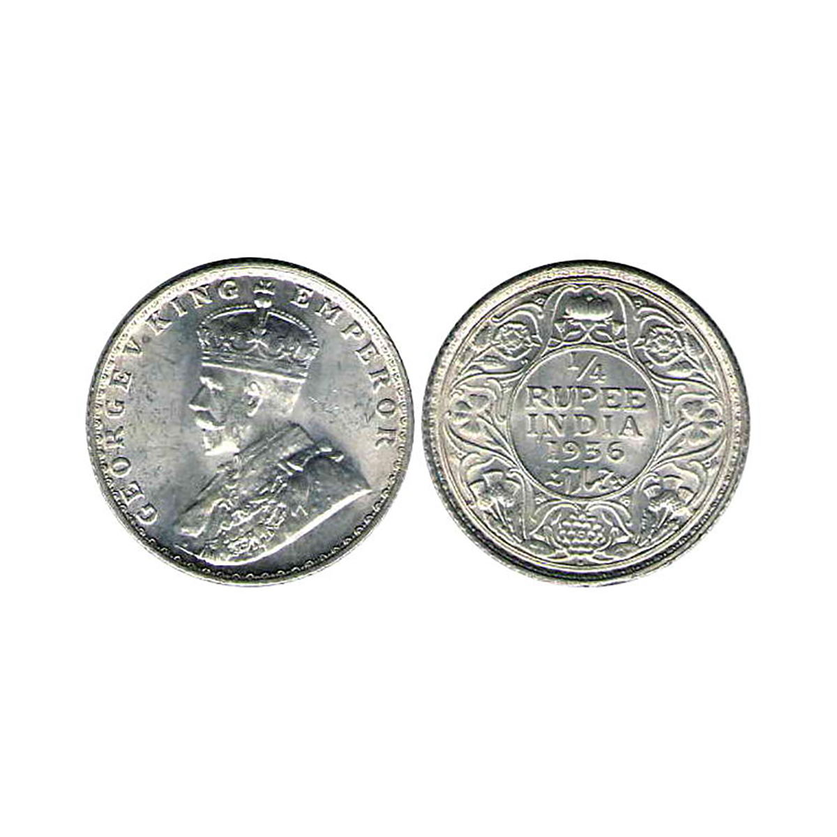 George V, ¼ Rupee, Silver, Bombay Mint, 1936, Dot Mint Mark, Pridmore# 460, GK# 1100. Slab
