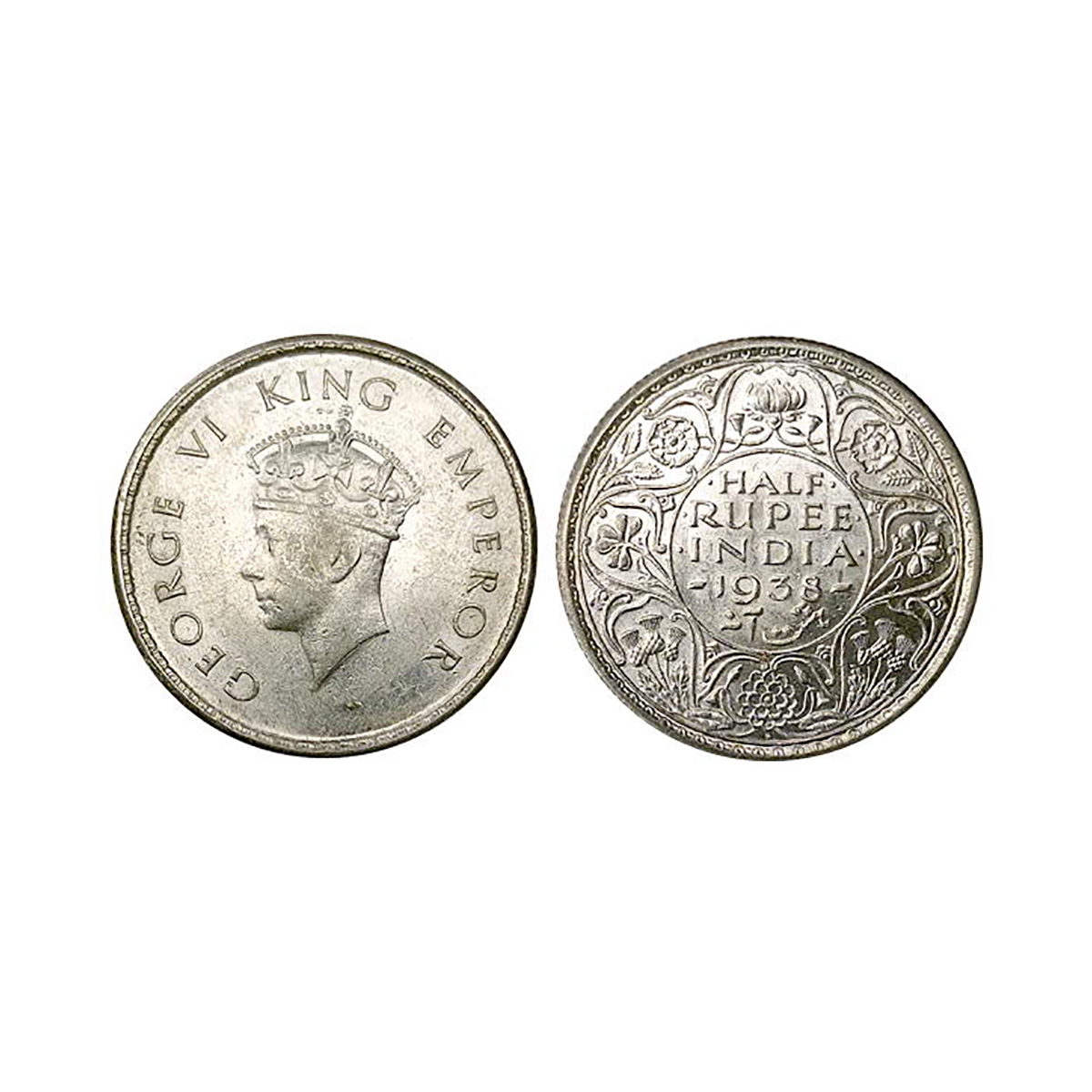 George VI, ½ Rupee, Silver, 1938, Bombay Mint, Head Type I, A/I/Dot, GK# 1294. About UNC, 