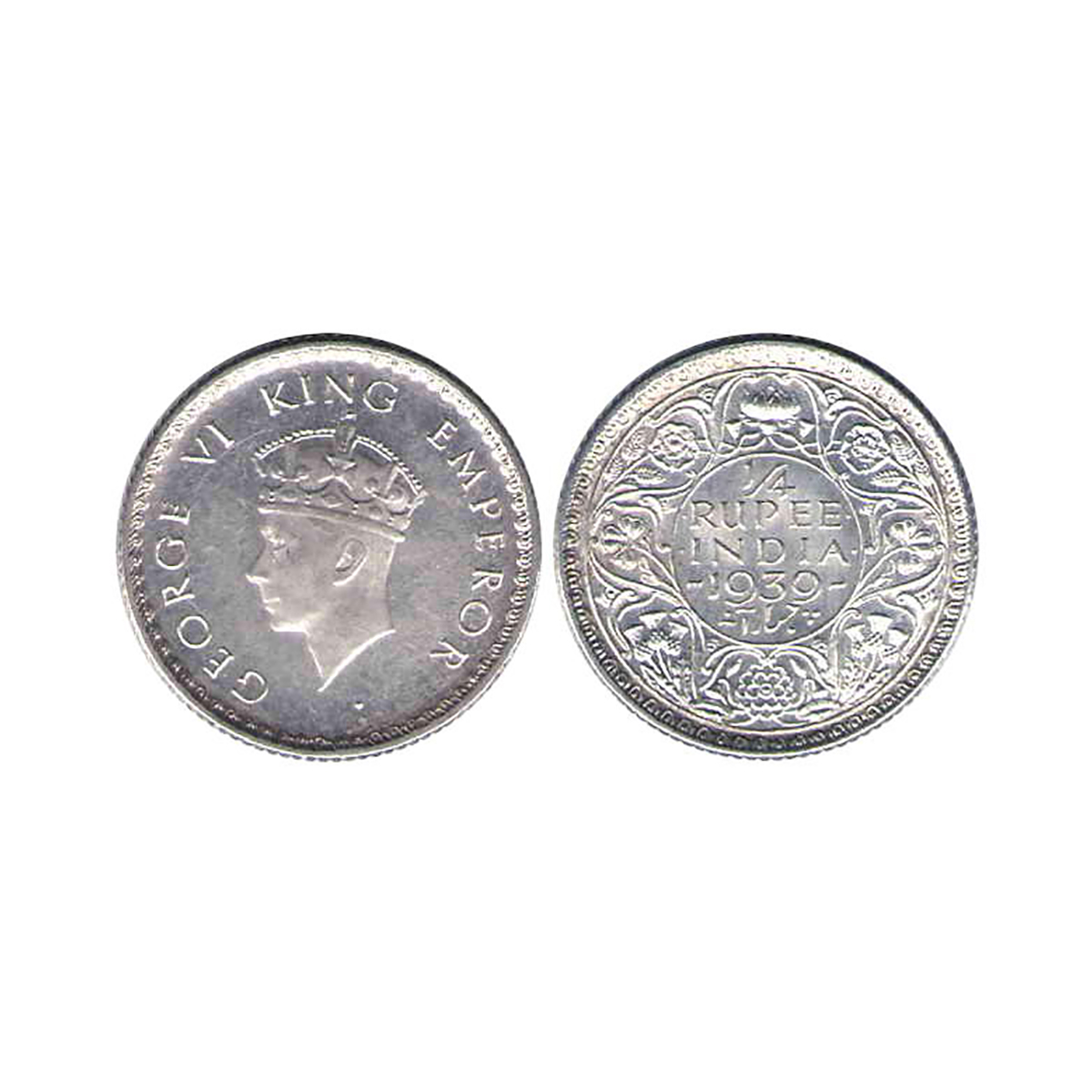 George VI, ¼ Rupee, Silver, Calcutta Mint, 1939, Head Type I, No Mint Mark, Pridmore# 472,