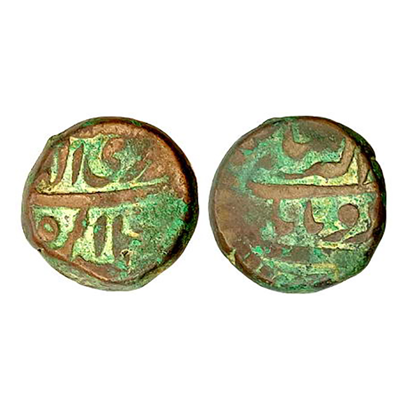 Akbar, Agra mint, 2 Tanki, Copper, 7.84 g, Do Tanki Akbar Shahi on obv, Ilahi (50) on top 