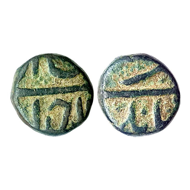 Akbar, Ahmedabad mint, 1 Tanki, Copper, 3.75 g, Tanki Akbar Shahi on obv, Ilahi on top and
