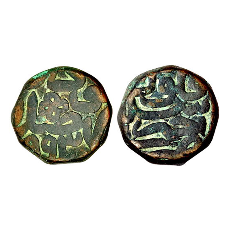 Akbar, Ajmer Mint, Dam, Copper, 20.49 g, AH 993 and the Year in words on obv, Zarb Ajmer F