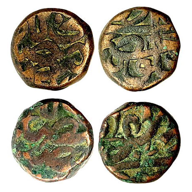 Akbar, Hazrat Delhi Mint, ½ Dam, Copper (2), 10.18 & 10.19 g, zarb Hazrat Dehli on one sid