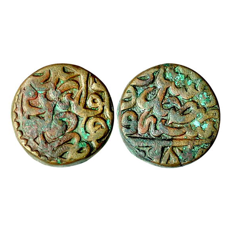 Akbar, Dogaon Mint, Dam, Copper, 20.58 g, Zarb Falus Dogaon on one side and year in words 