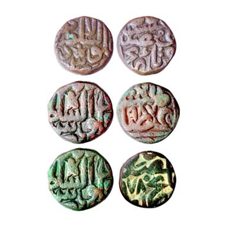 Akbar, Lahore Dar us Sultanate Mint, Dam, Copper (3), 20.40, 20.61 & 20.69 g, Falus Zarb D