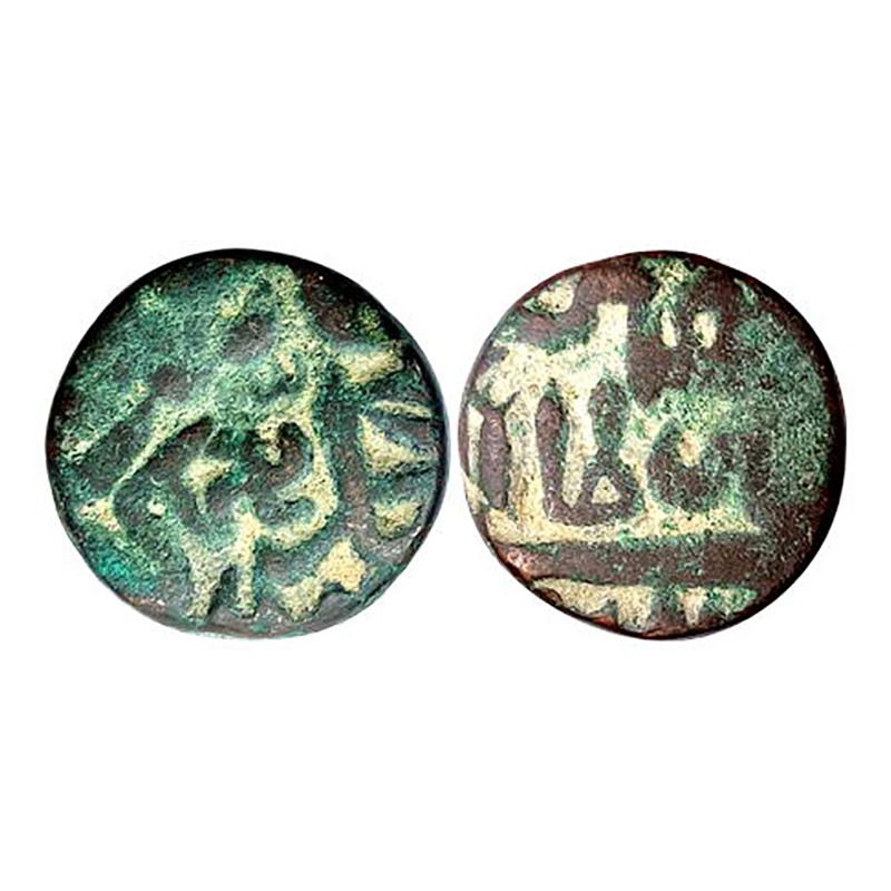 Akbar, Mangarh Mint, Swastika ½ Dam, Copper, 9.98 g, Suri type legend on obv, name of Akba