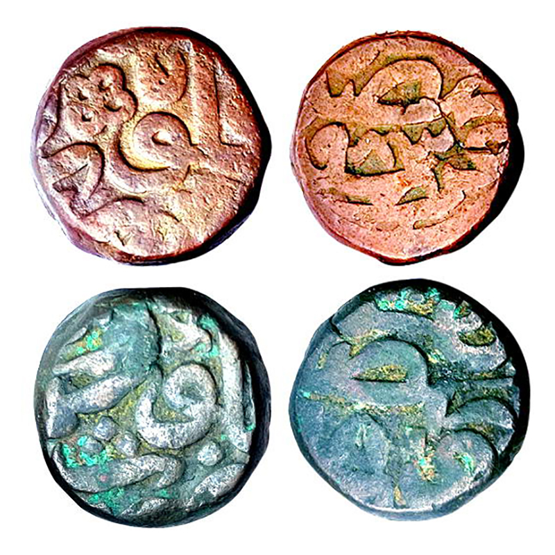 Akbar, Narnol Mint, Dam, Copper (2), 20.27 & 20.69 g, Zarb Falus Narnol on obv; and year i