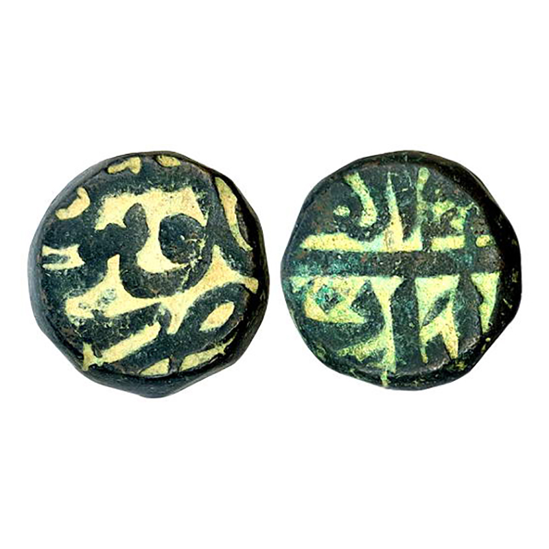 Akbar, Sambhal Mint, Dam, Copper, 20.67 g, Zarb Falus Sambhal on obv; Ilahi 42 at top, Mon