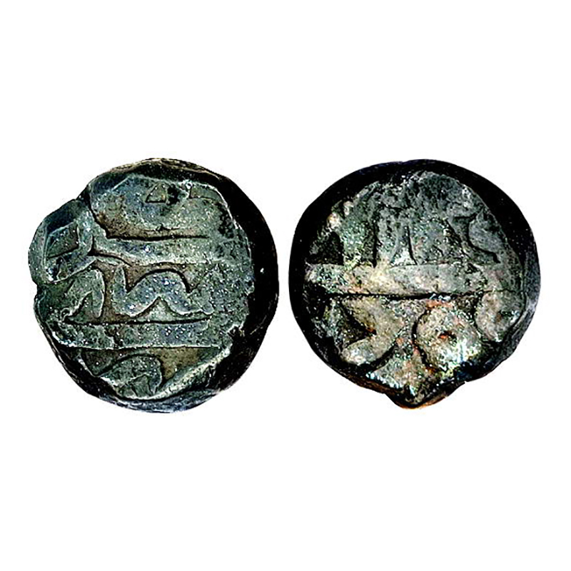 Akbar, Srinagar Mint, Dam, Copper, 20.94 g, Zarb Srinagar on obv; Ilahi 4x at top, Month n
