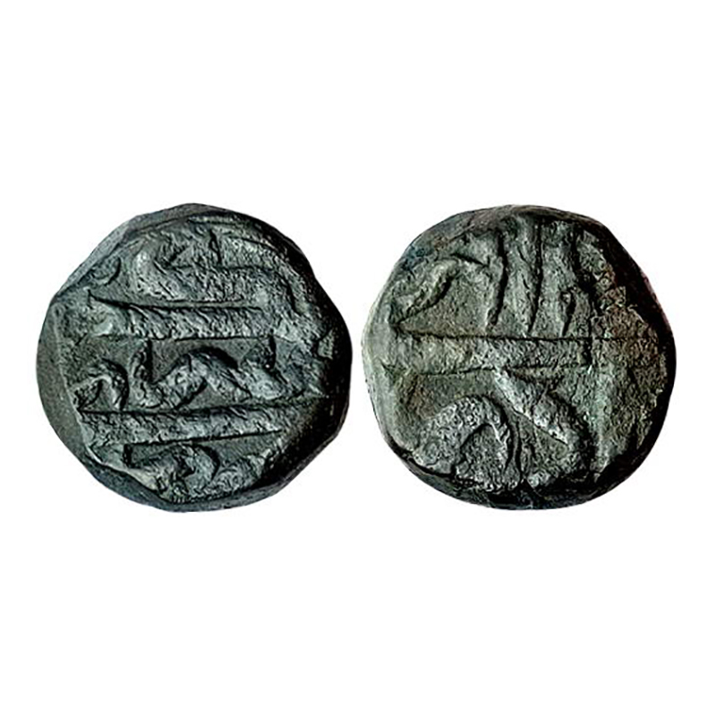 Akbar, Srinagar Mint, Dam, Copper, 20.32 g, Zarb Srinagar on obv; Ilahi 4x at top, Month n