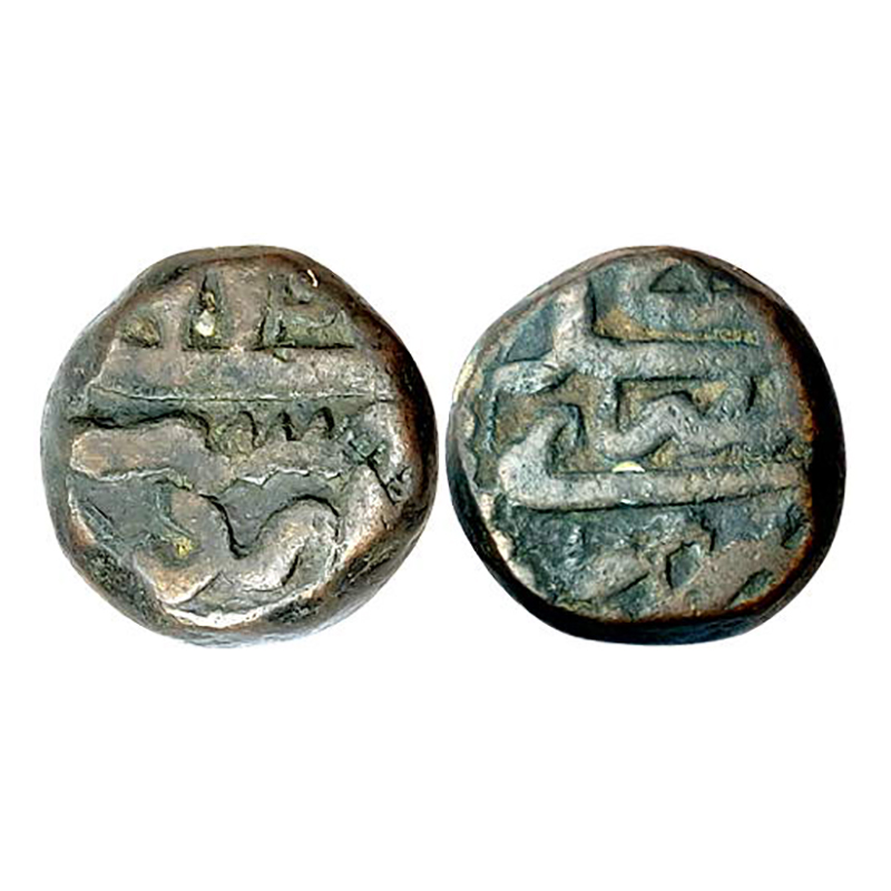 Akbar, Srinagar Mint, Dam, Copper, 20.23 g, Zarb Srinagar on obv; Ilahi 4x at top, Month n