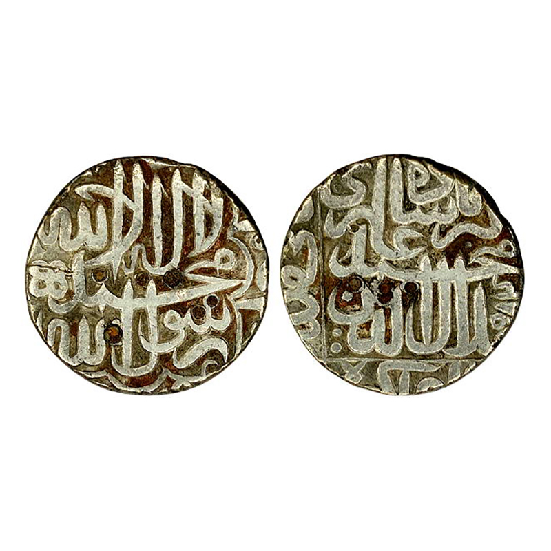 Akbar, Agra Mint, Kalima type, Rupee, Silver, 11.04 g, Mint name at bottom on rev, Kalima 