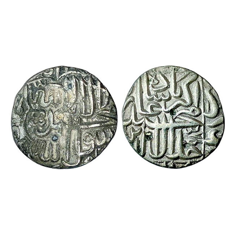 Akbar, Agra Mint, Kalima type, Rupee, Silver, 11.04 g, Mint name at bottom on rev, Kalima 