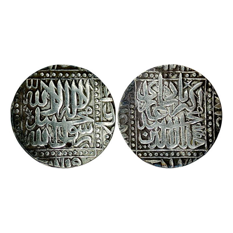 Silver, Akbar, Ahmedabad Mint, Square area type, Rupee, Kalima on obv, mint name at bottom