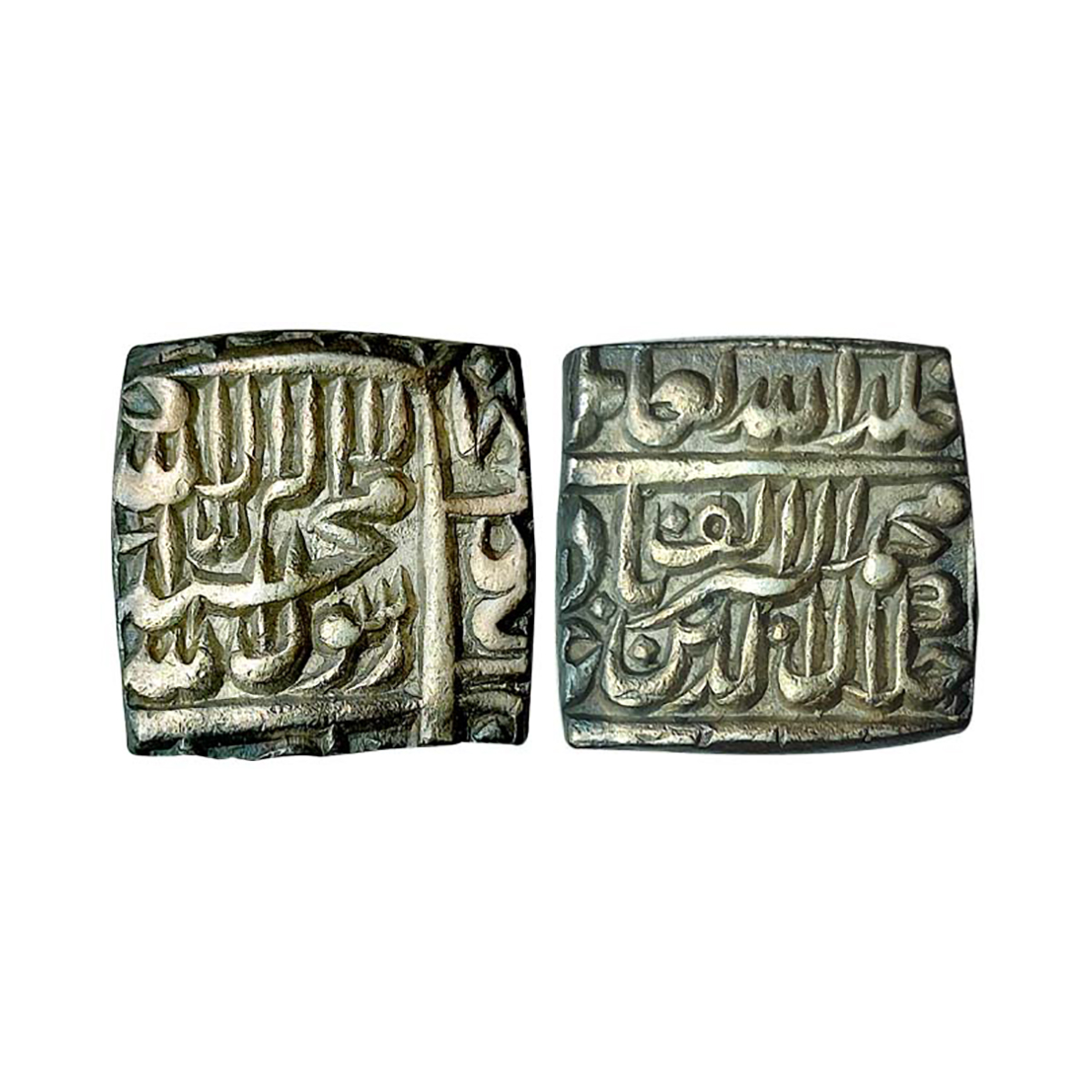 Akbar, Urdu Zafar Qarin Mint, Square Rupee, Silver, 11.39 g, Kalima on obv, AH Alif (1000)