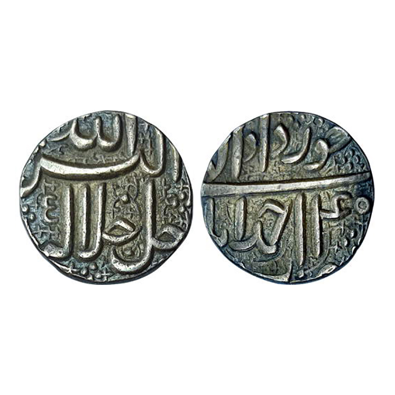 Akbar, Rupee, Ahmedabad Mint, Silver, 11.45 g, Allahu Akbar Jal Jalalhu type on obv; mint 