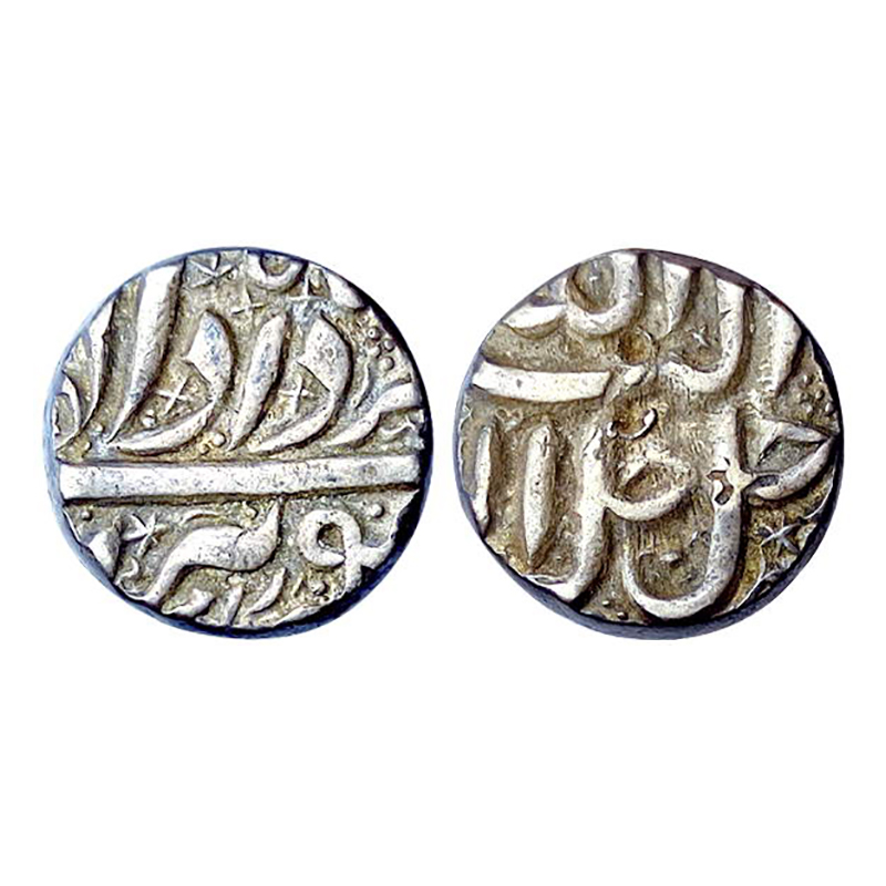 Akbar, Berar Mint, Ram Rupee, Allahu Akbar type, Silver, 11.42 g, Mint name Berar and Pers