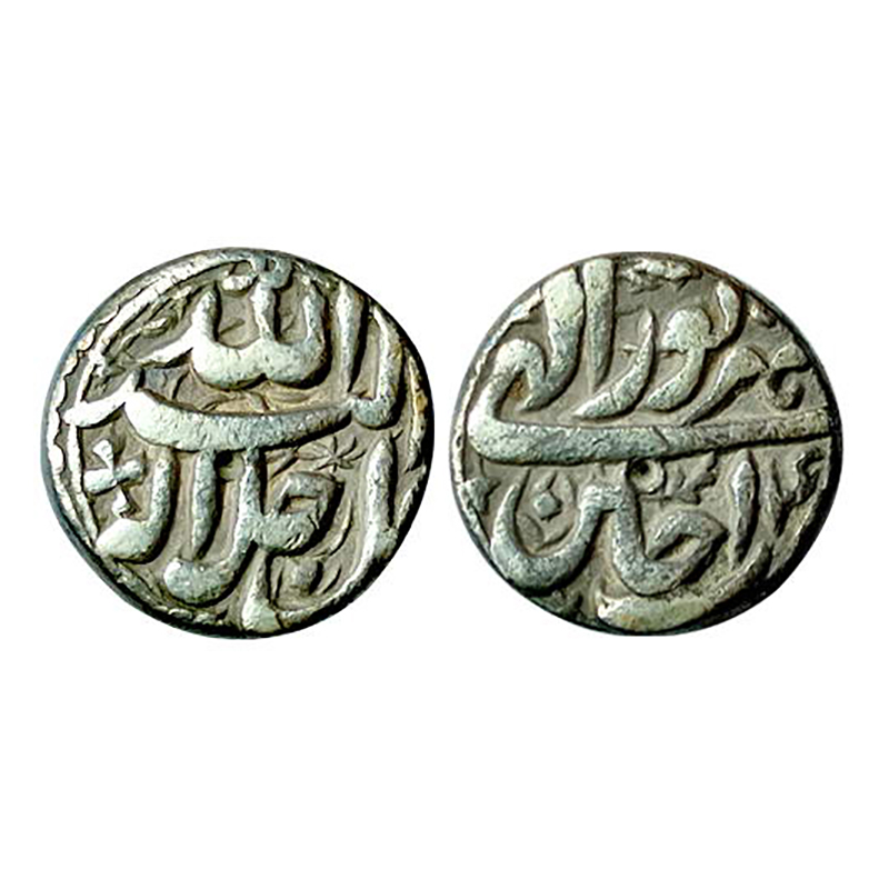 Akbar, Rupee, Ujjain Mint, Silver, 11.15 g, Allahu Akbar Jal Jalalhu type on obv; mint nam