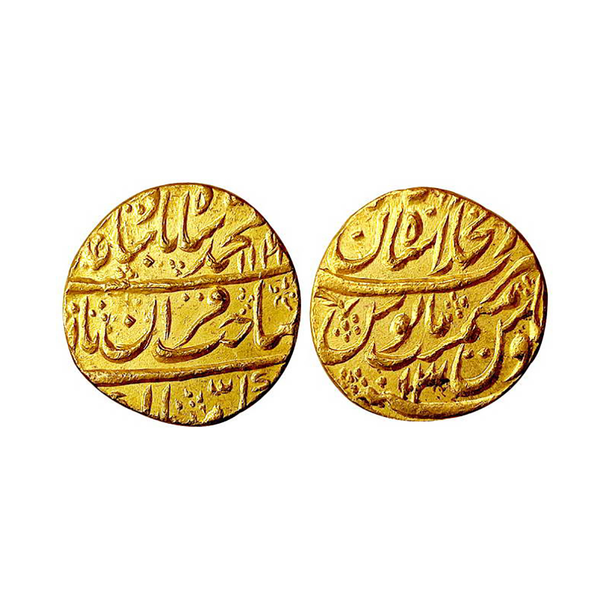 Muhammad Shah, Shahjahanabad Mint, Mohur, Gold, 10.86 g, Sahib Qiran type, mint name at to