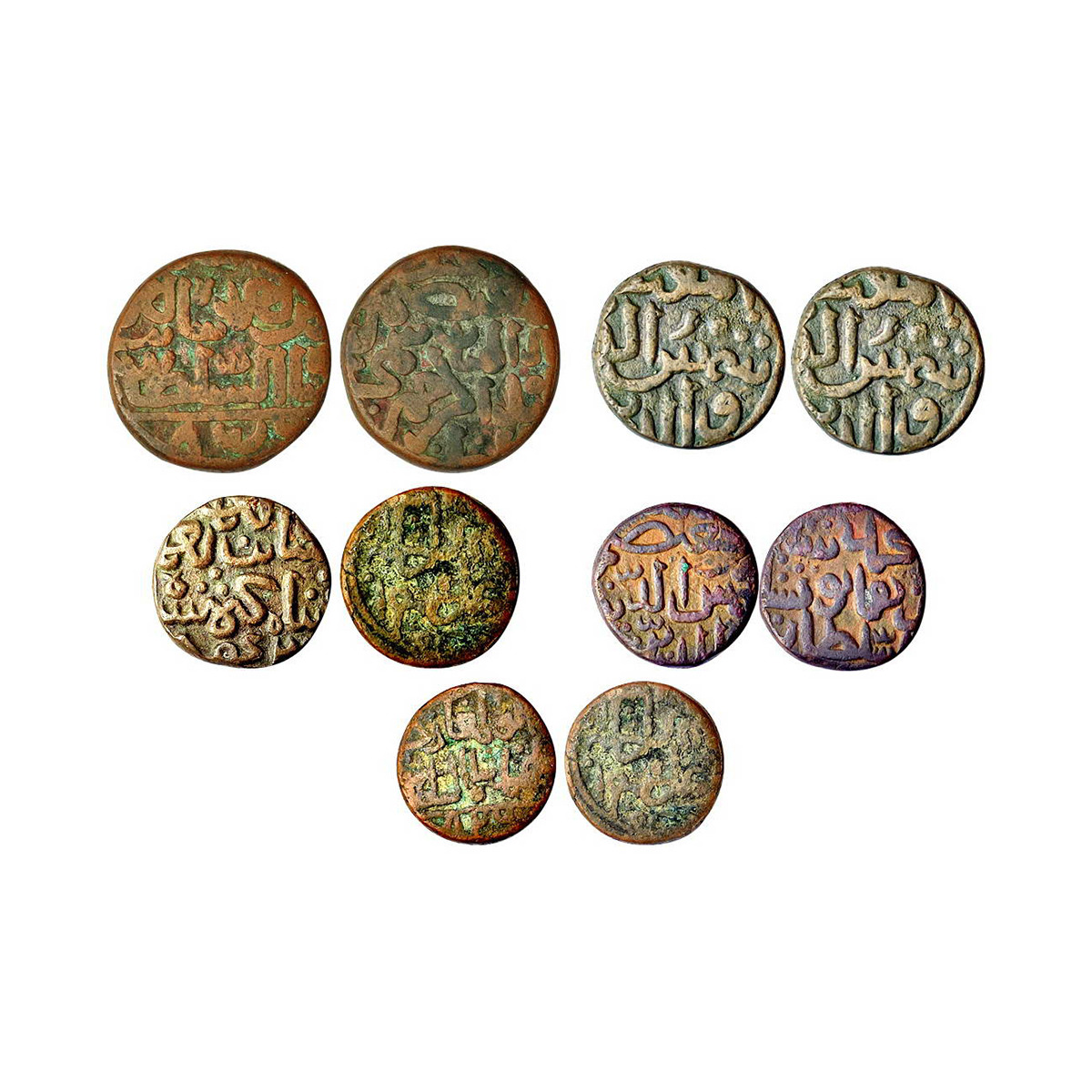 Gujarat Sultanate, Copper (5), Tanka, assorted types and varieties. Very Fine. 5 coins ...