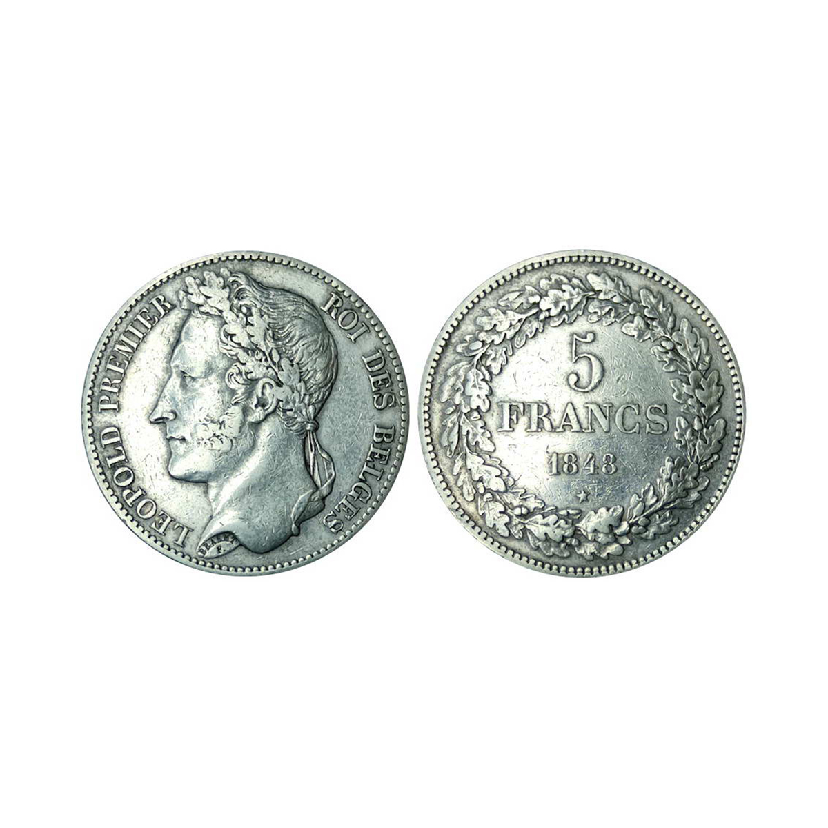 Belgium, Leopold II, 5 Francs, Silver, 24.73 g, 1848, Royal Mint, Obv: Head of King Leopol