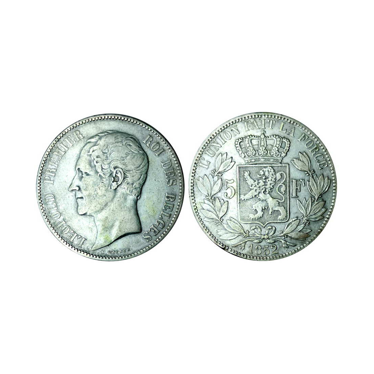 Belgium, Leopold II, 5 Francs, Silver, 24.71 g, 1852, Royal Mint, Obv: Head of King Leopol
