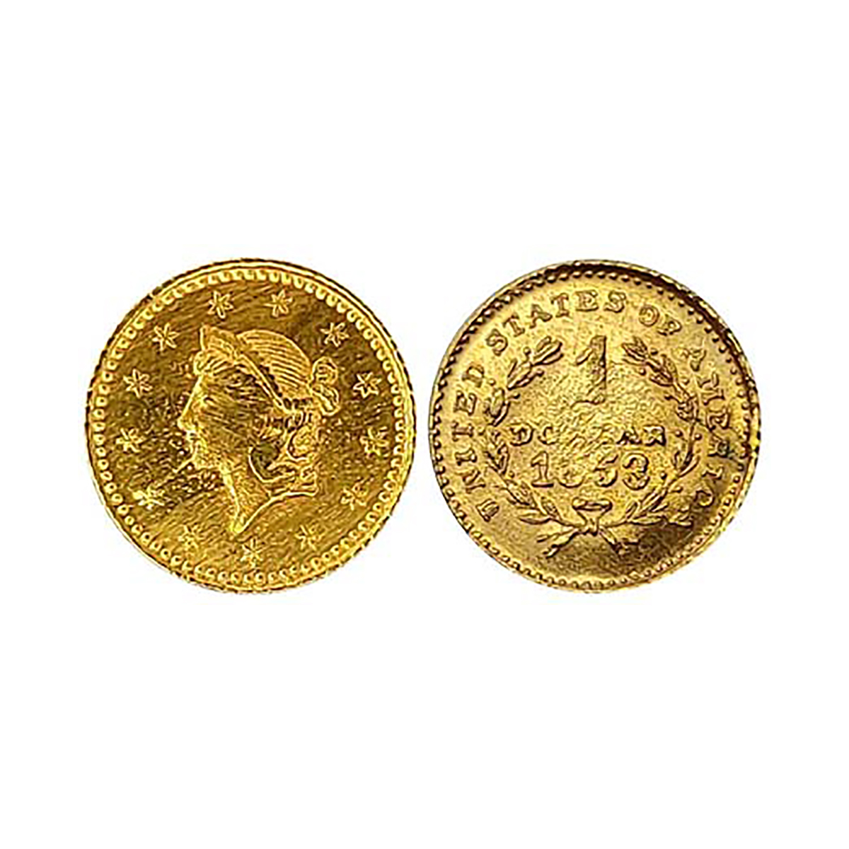 USA, Liberty Dollar, Gold, 1.13 g, bust of Liberty to left with stars around on obv. Withi