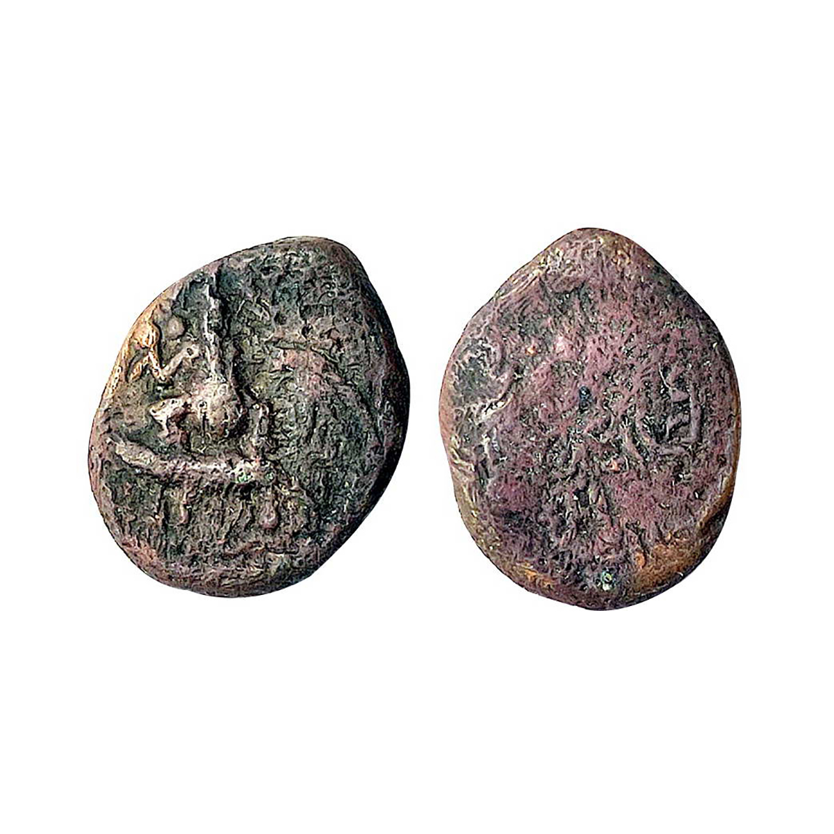 Nawabs of Arcot, ½ Kasu, Copper, 1.7g. Obv. Ganesha seated on a mouse, rev. Tamil letters.