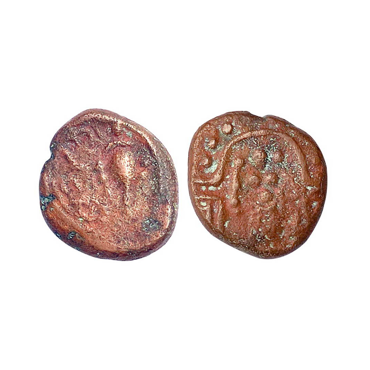 Nayakas of Madurai, Kasu, Copper, 2.7g. Obv. Ganesha face and Telugu letters, rev. Meenaks